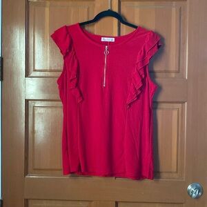 89th + Madison Red Ruffle Half Zip Sleeveless Top